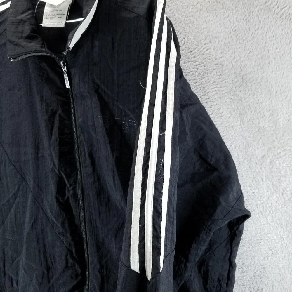 VTG‎ Adidas Jacket Mens L Black Track 3 Stripe Full Zip Trefoil Retro Nylon